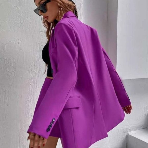 Flap Detail Double Breasted Lapel Neck Blazer - Picture 5 of 6